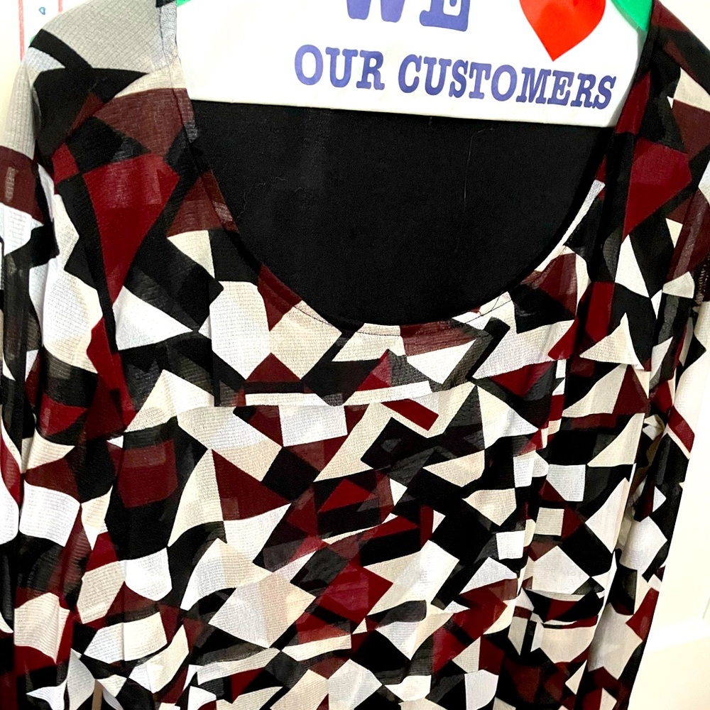 Alfani size 1x , white maroon  & black long sleeve blouse
